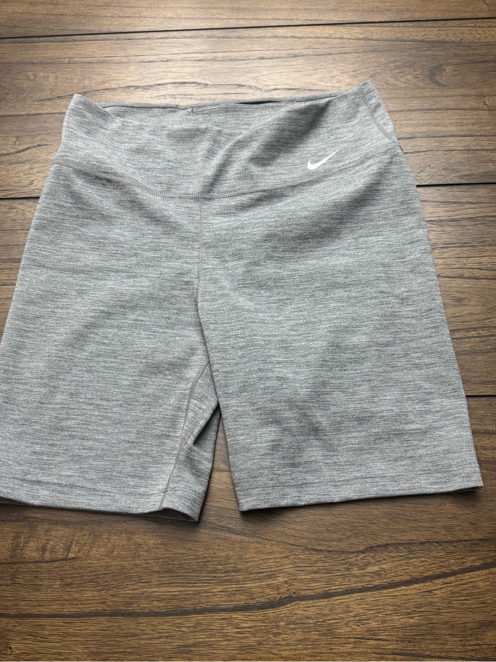 Nike Women’s Light Gray Bike Shorts with White Swoosh